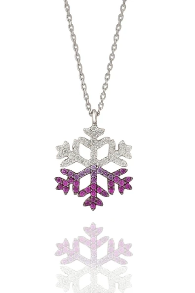 Kırmızı Beyaz Kar Tanesi Kolye Taşlı 925 Ayar Gümüş Zincirli Kolye - Resim 2