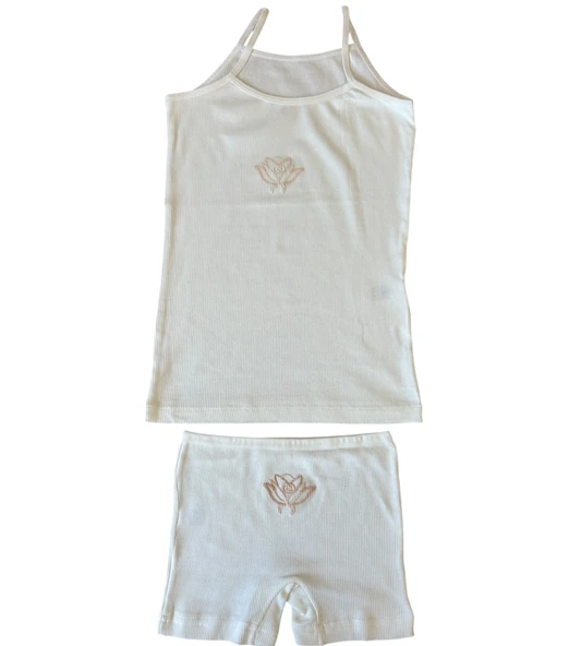 Beyaz Kız Çocuk Askılı Atlet ve Boxer İkili Takım - Resim 2
