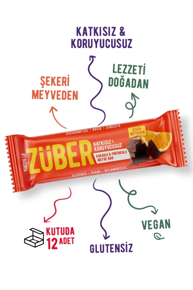 Züber Kakaolu Ve Portakallı Meyve Bar 40 Gr X 12 Adet - Resim 2