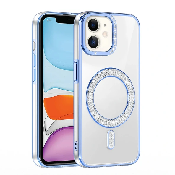 iPhone 11 Kılıf Pırlanta Taş Tasarımlı M-safe Şarj Özellikli Karetta Silikon Kapak - Resim 8