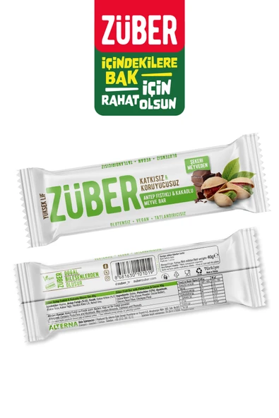 Züber Antep Fıstıklı ve Kakaolu Meyve Bar 40gr  X 12 Adet - Resim 5
