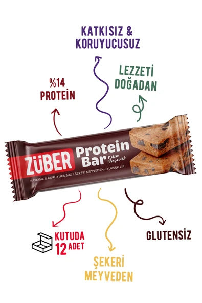 Züber Kakao Parçacıklı Protein Barı - 12 Adet x 35Gr - Resim 2