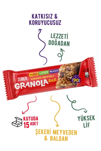 Züber Granola Bar Kırmızı Meyveli 25g X 15 Adet - Resim 2