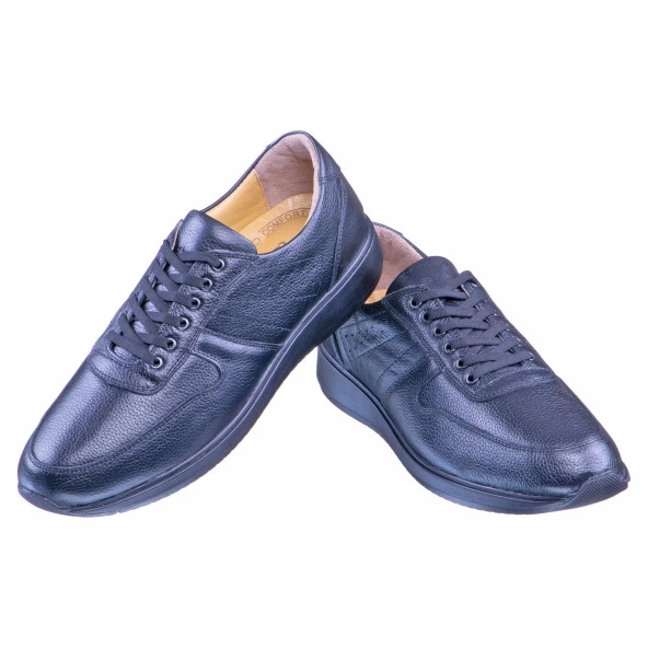 Siyah Baskılı Deri Bağcıklı Erkek Ayakkabı