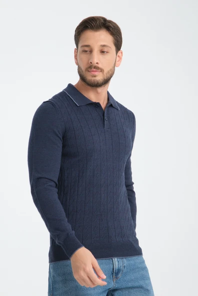 224101 SANFA DÜĞMELİ POLO YAKA KAZAK ürün görseli