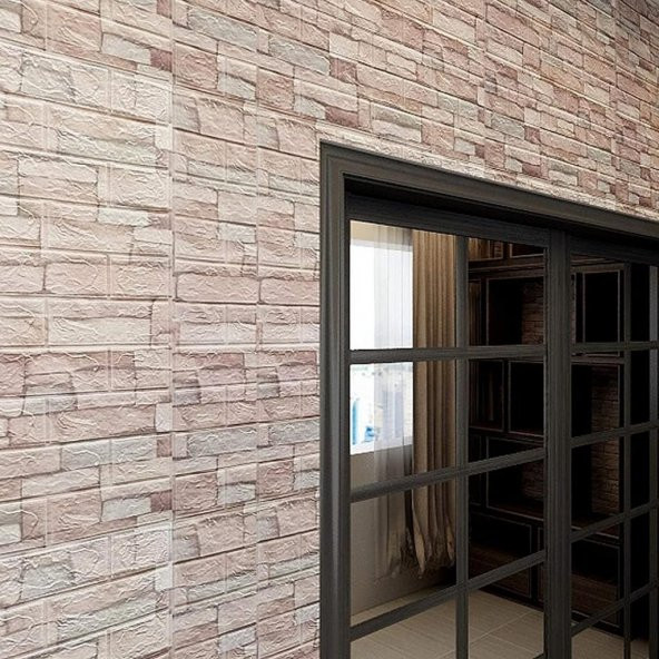Renkli Duvarlar Kendinden Yapışkanlı Sütlü Köpük 3D Taş Desen Esnek Sünger Panel - 4