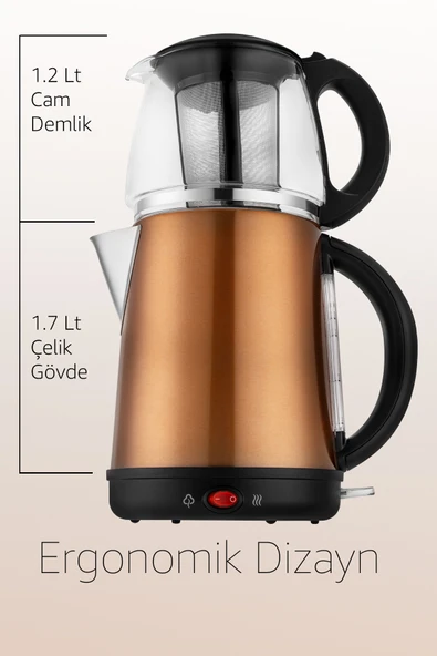 AWOX Demglass Cam Demlikli Elektrikli Çay Makinesi Rose Gold - Resim 2