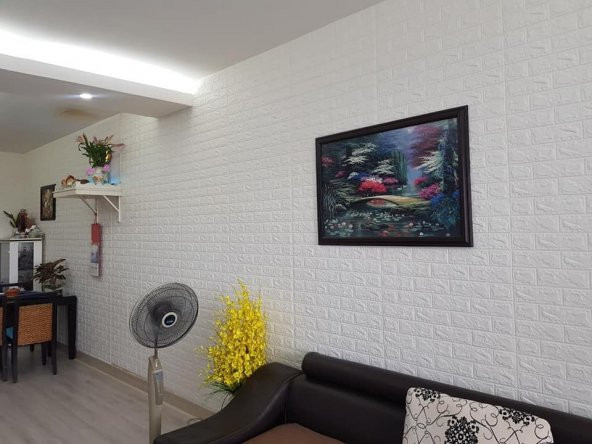 Renkli Duvarlar Kendinden Yapışkanlı 8,5mm Beyaz Esnek Sünger Tuğla Duvar Paneli - 3