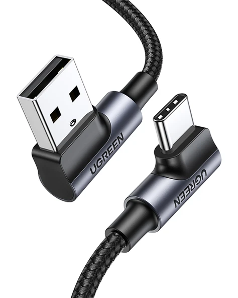 UGREEN USB-C to USB-A 3A QC 90 Derece Hızlı Şarj Kablosu, 1 Metre, Uzay Girişi, 20856 - Resim 4
