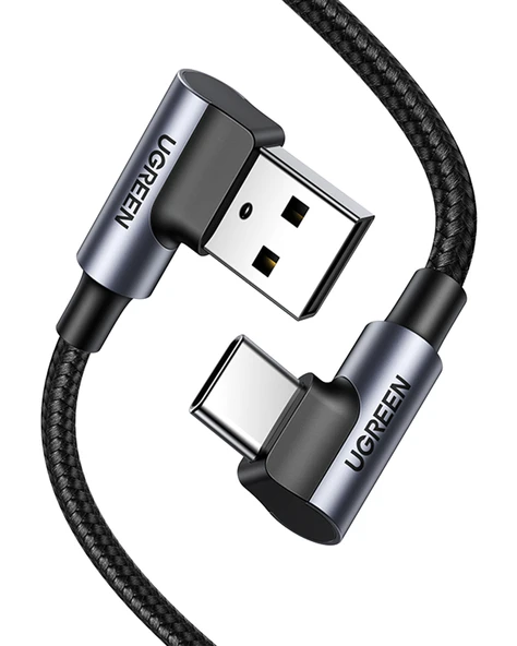 UGREEN USB-C to USB-A 3A QC 90 Derece Hızlı Şarj Kablosu, 1 Metre, Uzay Girişi, 20856 - Resim 2
