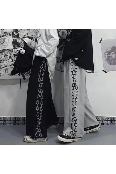 Violon Y2k Gothic Streetwear Chain Print Unisex Eşofman Altı - Resim 3