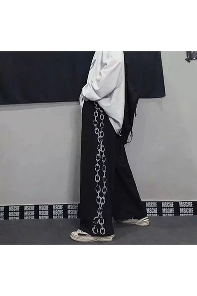 Violon Y2k Gothic Streetwear Chain Print Unisex Eşofman Altı - Resim 2