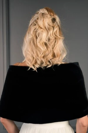 EDDA GELİN AKSESUARLARI Kısa Kürk Etol Gelin Bolero Siyah 8003 - Resim 2