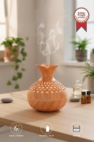 TORIMA H15 Ahşap Led Işıklı 300ml Sessiz Ultrasonik Flower Hava Nemlendirici ürün görseli