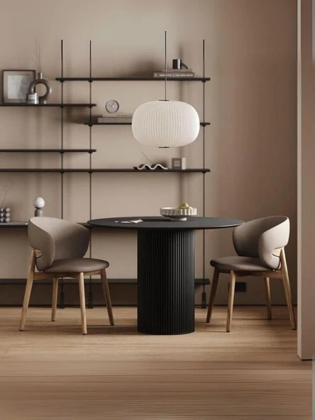 Vintage Yuvarlak Siyah Ahşap Bohem Masa 90x90 - Resim 2