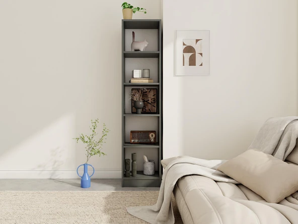 5 Bölmeli Kitaplık Koyugri ürün görseli 1