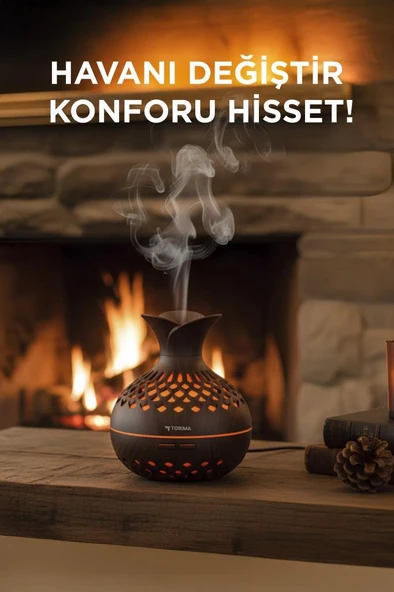 TORIMA H15 Koyu Kahve Led Işıklı 300ml Sessiz Ultrasonik Flower Hava Nemlendirici - Resim 2