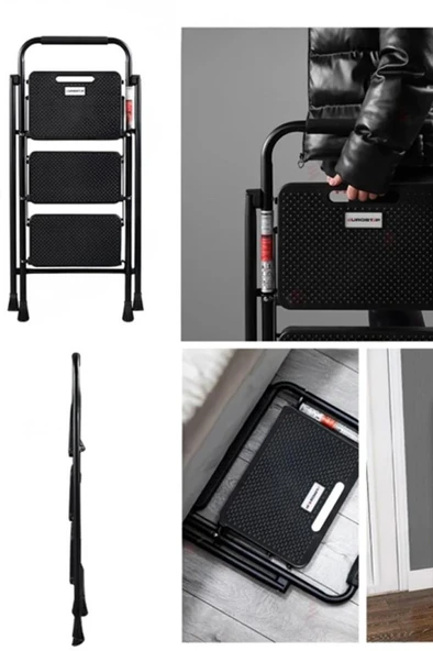 Perilla 51403 Stepla Geniş 3 Basamaklı Katlanır Merdiven Eurotower Siyah - Resim 3