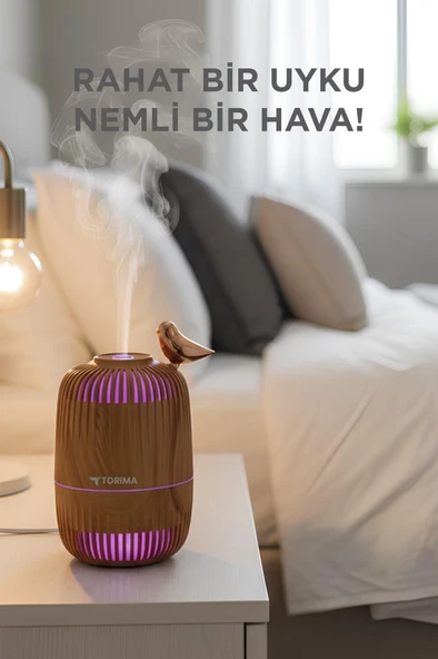 Torima H17 Açık Kahverengi Kuş Detaylı Ahşap Görünümlü 280ml Hava Nemlendirici Buhar Makinesi - Resim 3