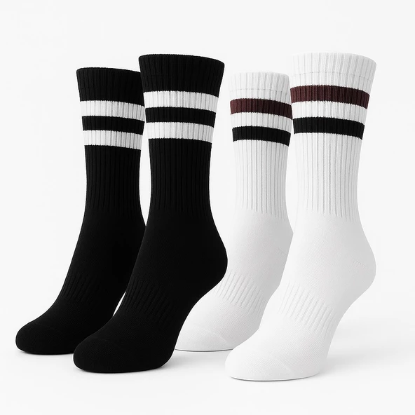 Erkek Spor Çorap 2’li Set – Nefes Alan Pamuklu Çizgili Soket Çorap | Günlük ve Spor Kullanım İçin Esnek Rahat Tasarım ürün görseli