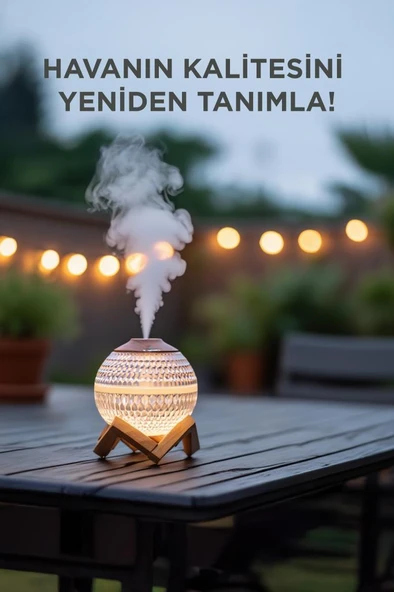 Torima H10 Beyaz Kristal Top RGB Işıklı, Ahşap Standlı, Hava Nemlendirici Dekoratif Nemlendirici - Resim 3