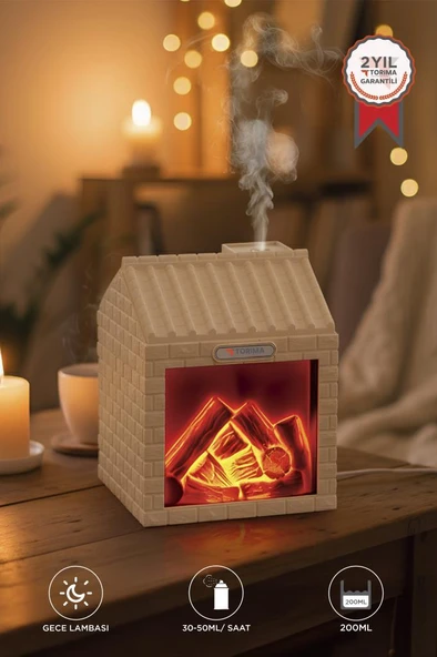 TORIMA H9 Ahşap Şömine Efektli 200ml Sessiz Ultrasonik House Hava Nemlendirici ürün görseli