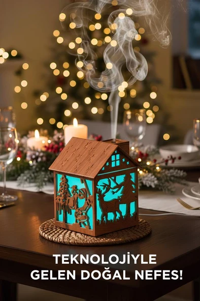 Torima H14 Açık Kahverengi Yılbaşı Temalı Ahşap Görünümlü 240ml Hava Nemlendirici Buhar Makinesi - Resim 2