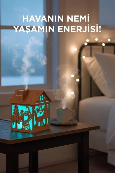 Torima H14 Açık Kahverengi Yılbaşı Temalı Ahşap Görünümlü 240ml Hava Nemlendirici Buhar Makinesi - Resim 3