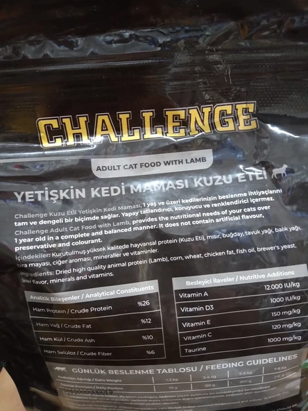 CHALLENGE YETİŞKİN KEDİ KURU MAMA KUZU ETLİ 1 KG X 3 ADET - Resim 3