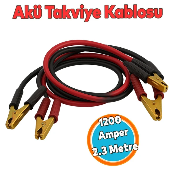 1200 Amper Akü Takviye Kablosu 2.3 Metre Kalın Telli Güçlü Araç Akü Yardım Başlatma Kablosu ürün görseli