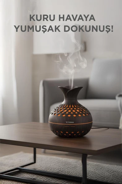TORIMA H15 Koyu Kahve Led Işıklı 300ml Sessiz Ultrasonik Flower Hava Nemlendirici - Resim 3