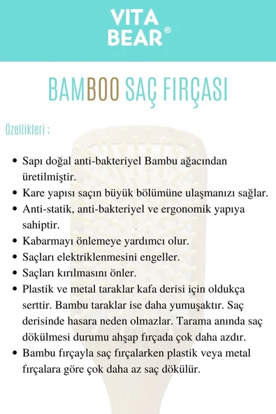 Vita Bear Strong Hair Bamboo Saç Fırçası - Resim 2