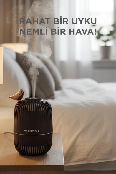 Torima H17 Koyu Kahverengi Kuş Detaylı Ahşap Görünümlü 280ml Hava Nemlendirici Buhar Makinesi - Resim 3