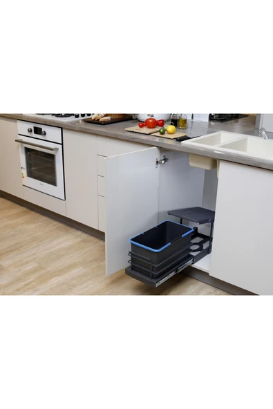 Teleskopik Raylı Çöp Kovası 16 Litre Antrasit - Resim 3