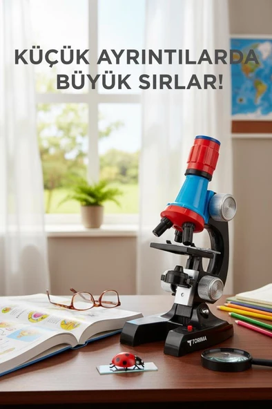 Torima TSM-01 Siyah LED Işıklı  Bilim Mikroskobu Seti 6-12 Yaş Çocuklar İçin - Resim 3