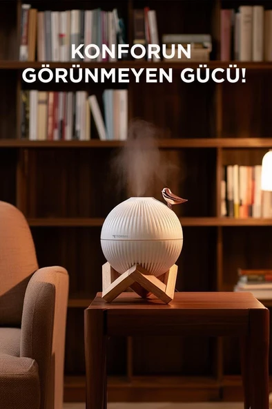 Torima H13 Beyaz Minimalist Kuş Figürlü Ahşap Standlı Gece Lambalı Dekoratif Hava Nemlendiricisi - Resim 3