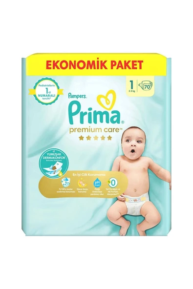 Prima Bebek Bezi Premium Care 1 Beden 70 Adet Yenidoğan Jumbo Paket - Resim 2