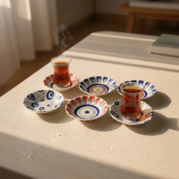 Güral Porselen Acem 6'lı Çay Tabağı Seti Mix 3232 ürün görseli 1