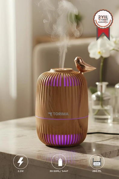 Torima H17 Açık Kahverengi Kuş Detaylı Ahşap Görünümlü 280ml Hava Nemlendirici Buhar Makinesi ürün görseli