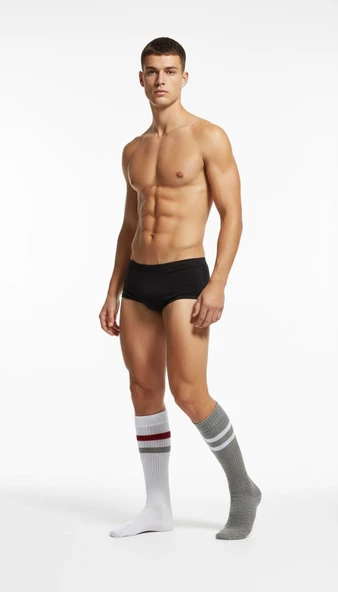 Erkek Spor Çorap 2’li Set – Pamuklu, Nefes Alan, Esnek Çizgili Model - Resim 2