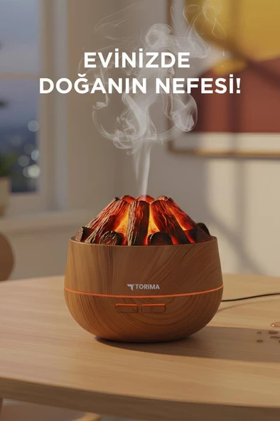 TORIMA H11 Ahşap Odun Ateş Efekli 300ml Sessiz Ultrasonik  Hava Nemlendirici - Resim 3
