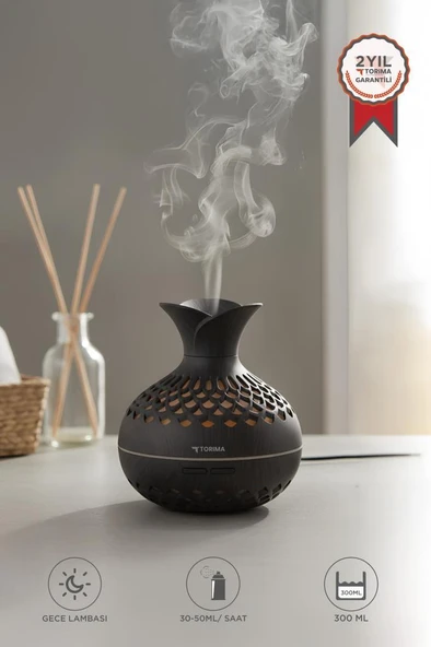 TORIMA H15 Koyu Kahve Led Işıklı 300ml Sessiz Ultrasonik Flower Hava Nemlendirici ürün görseli