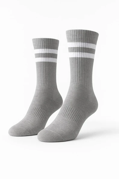 Erkek Spor Çorap 2’li Set – Pamuklu, Nefes Alan, Esnek Çizgili Model - Resim 8