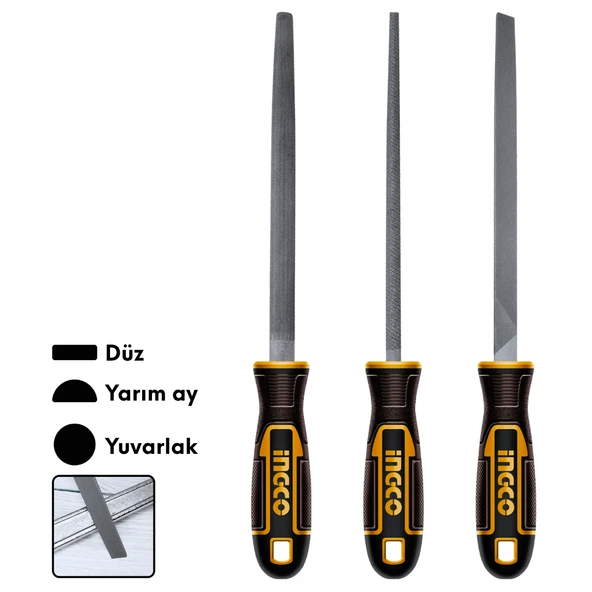 Ingco HKTFS1308 8"/200mm 3'lü Endüstriyel Eğe Seti ürün görseli 1