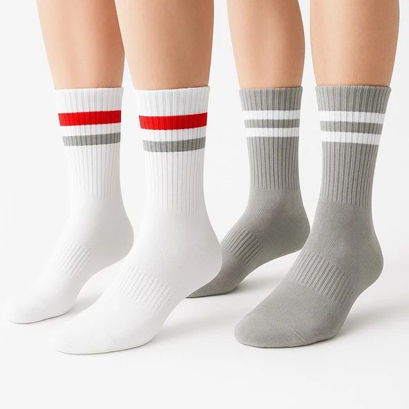 Erkek Spor Çorap 2’li Set – Pamuklu, Nefes Alan, Esnek Çizgili Model ürün görseli