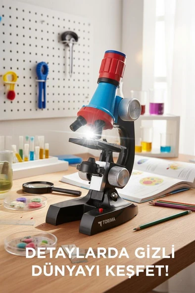 Torima TSM-01 Siyah LED Işıklı  Bilim Mikroskobu Seti 6-12 Yaş Çocuklar İçin - Resim 2