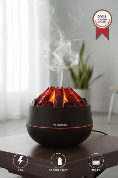TORIMA H11 Koyu Kahve Odun Ateşi Efekli 300ml Sessiz Ultrasonik  Hava Nemlendirici ürün görseli