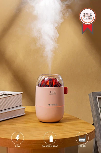 Torima H16 Pembe Odun Ateşi Efekli Hava Nemlendirici Buhar Makinesi 280ML LED Işıklı Sessiz Çalışma ürün görseli