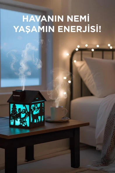 Torima H14 Koyu Kahverengi Yılbaşı Temalı Ahşap Görünümlü 240ml Hava Nemlendirici Buhar Makinesi - Resim 3