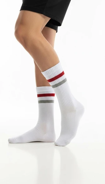 Erkek Spor Çorap 2’li Set – Pamuklu, Nefes Alan, Esnek Çizgili Model - Resim 3
